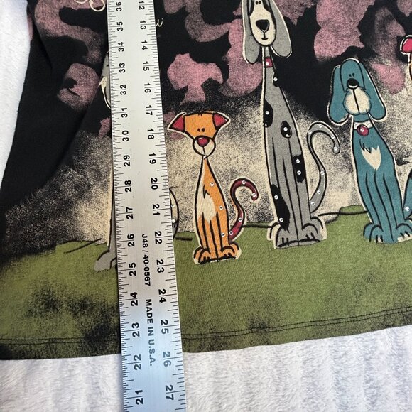 Womens Black "Bow Wow" Dog Print Long Sleeve V-Neck Top Multicolor Casual Basic - Picture 9 of 9